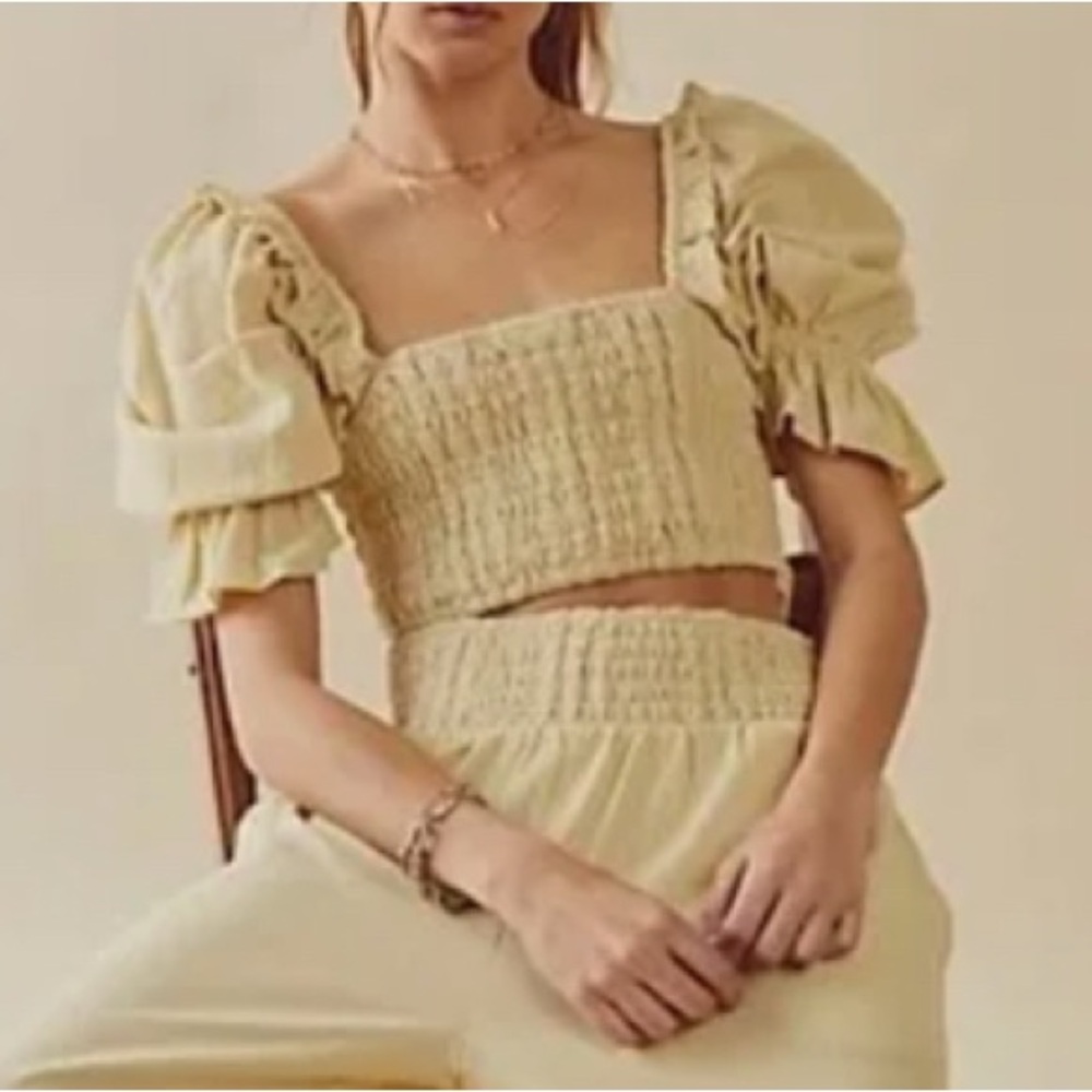 Free People Yellow Puff Sleeve Crop Top